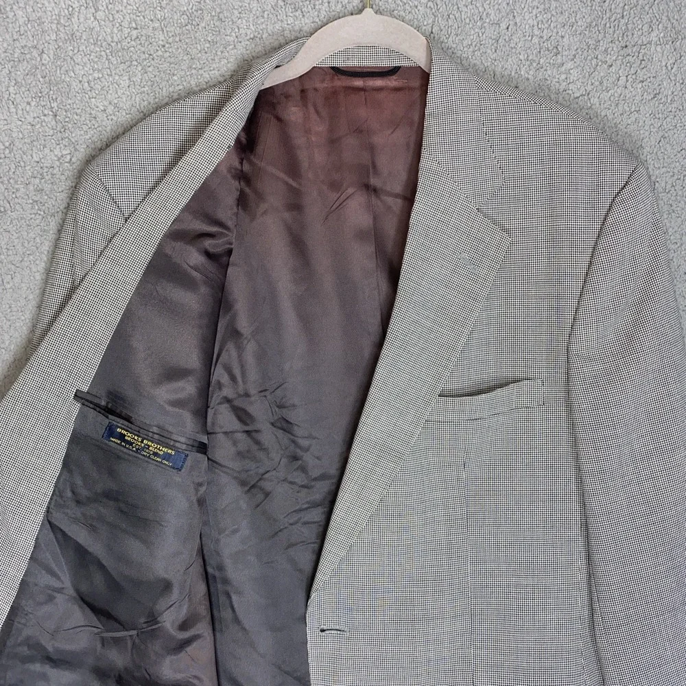 Brooks Brothers Sport Blazer Mens 44L Gray Houndstooth Wool Blend USA SeasonF3